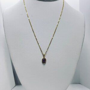 Gold Tone Cable Chain Necklace With Oval Pink & Clear Rhinestone Pendant (5696)
